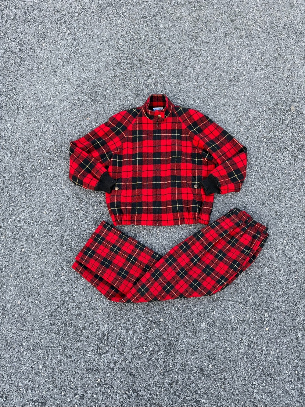 Vintage PENDLETON Red Tartan Plaid Wool Bomber Jacket / Pants Set USA Women’s M